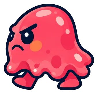 Blobbit, a grumpy red blob of melted plastic