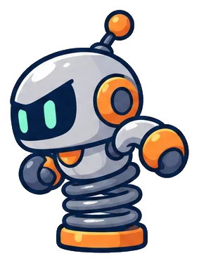 Boinger, a little grey robot on a big spring