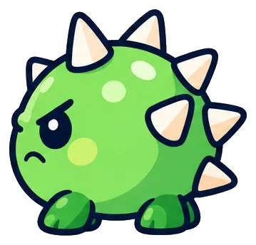 Burr, a round green critter covered in white spikes
