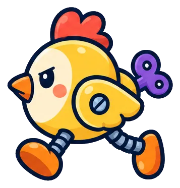 Chickbot, a yellow wind-up robot chick