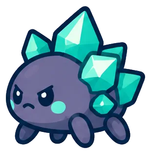 Glowmite, a dark little mite with a spiky teal crystal shell