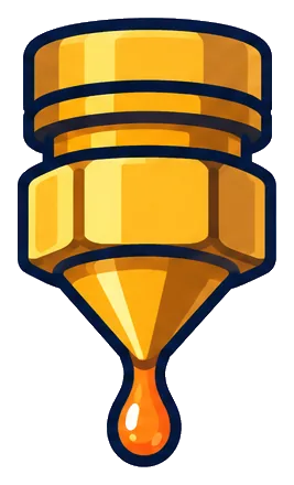 Hotdrip, a brass ceiling nozzle with a drop of hot plastic
