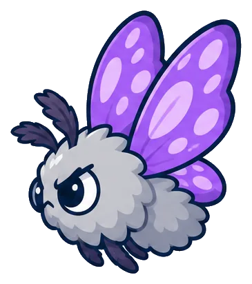 Lintwing, a fluffy grey dust moth with purple wings