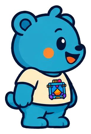 Pip, a cuddly blue bear in a cream T-shirt with a printer logo