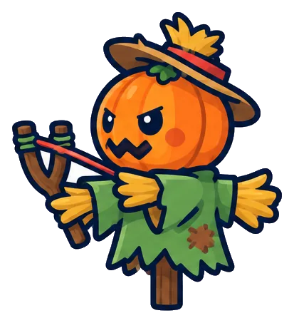 Seed Slinger, a pumpkin-headed scarecrow with a slingshot