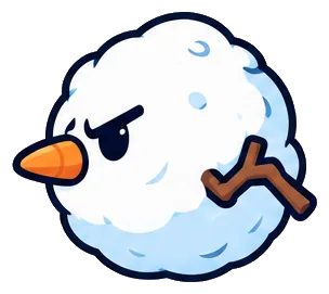 Snowball, a grumpy snowball with a carrot nose and stick arms