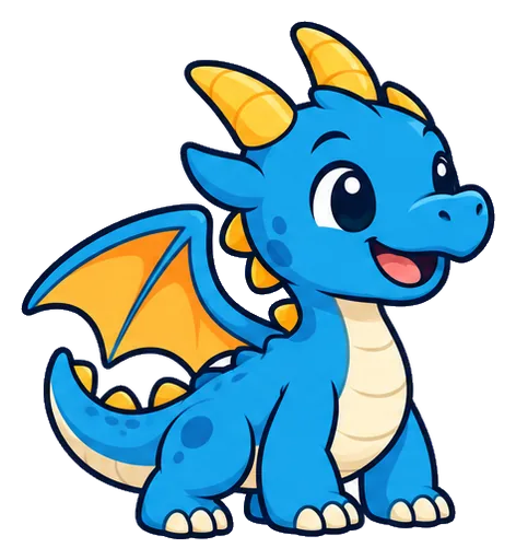 Sparky, a blue baby dragon with orange wings