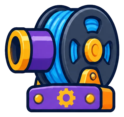 Spool Cannon, a cannon made from a big blue spool on a purple base