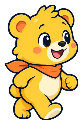 Sunny, a sunshine-yellow bear with an orange scarf