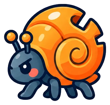 Warpbug, a little black beetle with a warped orange spiral shell