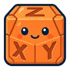 A Calibration Cube, an orange test cube with X, Y and Z letters and a smiling face