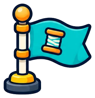 A checkpoint flag with a teal banner