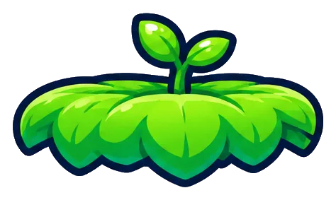 A broad green leaf platform with a little sprout