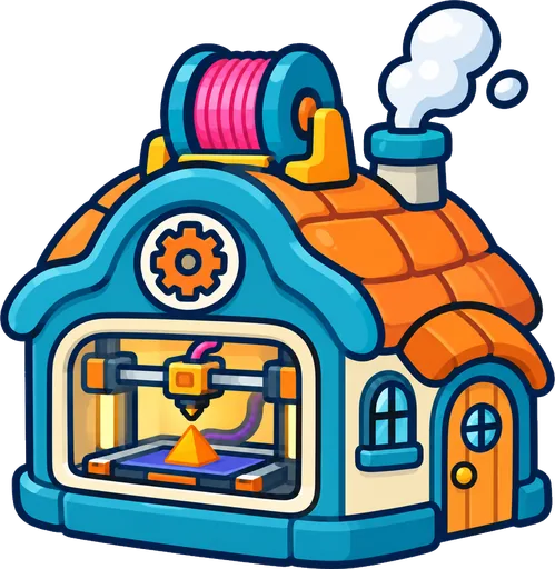 Printer Workshop map icon: a little blue house with a big printer inside