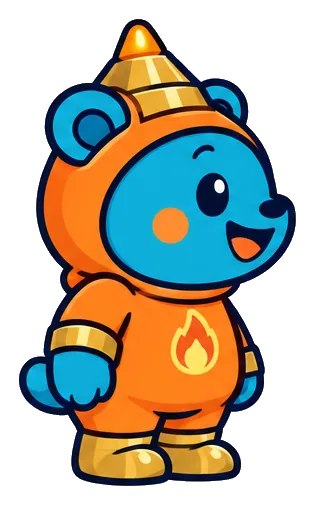 Pip in the Spark Costume, an orange onesie with a printer-nozzle hood