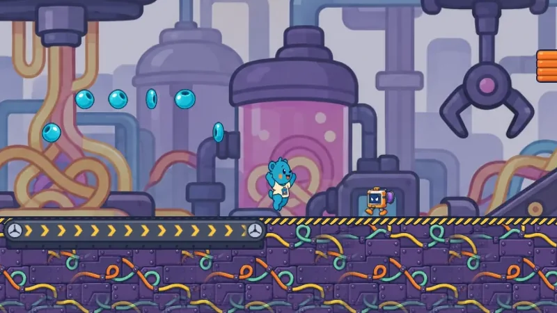 Factory Floor: purple pipes, glowing vats and a giant press inside the Tangle Factory