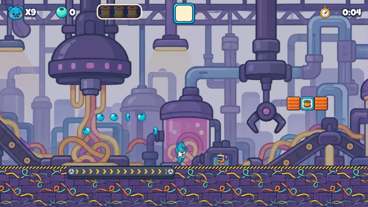 Factory Floor: purple pipes, glowing vats and a giant press inside the Tangle Factory