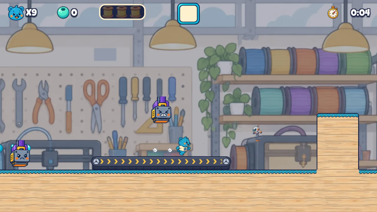 Press Gang: two heavy print-head Presses wait near a conveyor belt on the workshop floor