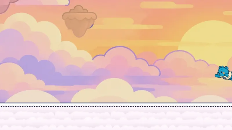 Comet Climb: cloud platforms and floating islands in a pink and gold sunset sky
