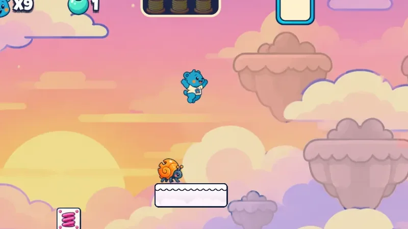 Starlight Steps: Pip leaps between small cloud platforms high above a sea of clouds